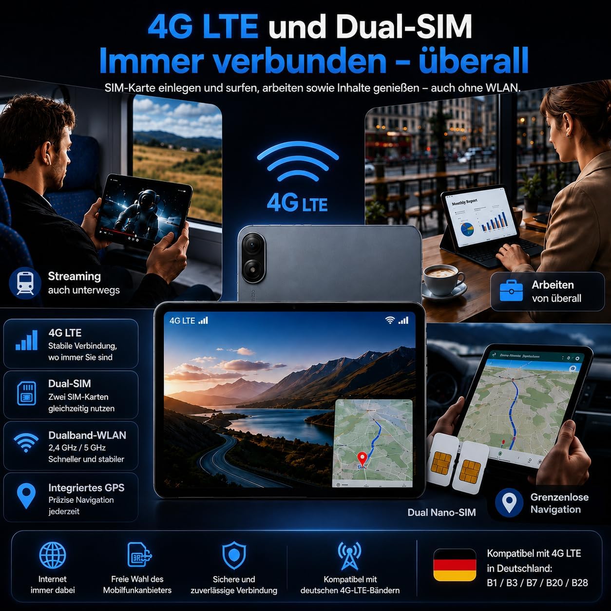 Tablet 13,4 Zoll mit Tastatur, 4G LTE, Android 16, 256GB Speicher 24GB RAM / 2TB TF, T7280 Octa-Core, 120 Hz FHD+, Ultradünn Tablet-PC, 8300 mAh,USB-C PD 18 W, PC Mode 3.0, Widevine L1/Face ID, Grau – Bild 7