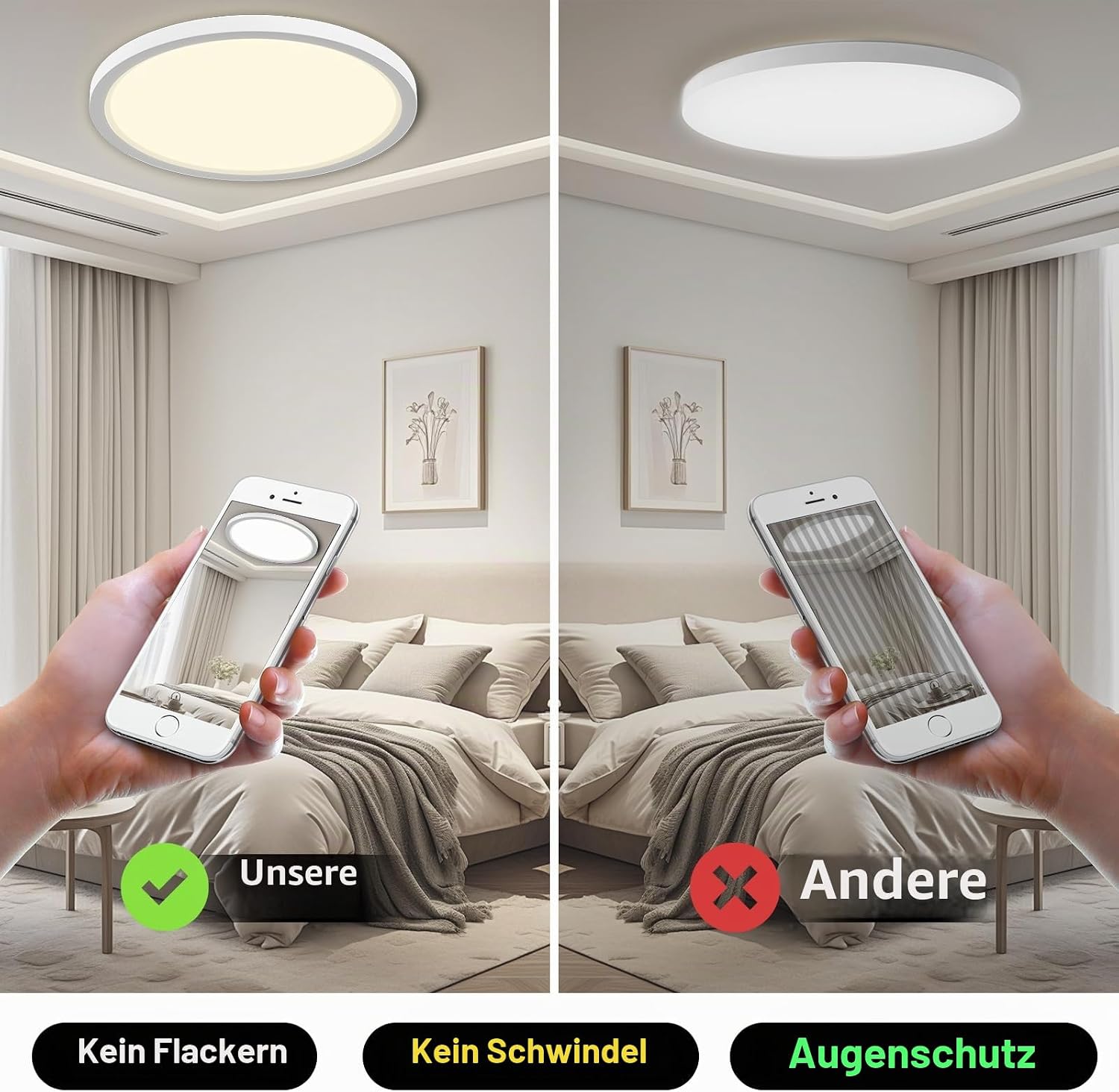 LQWELL LED Deckenleuchte IP44 Badlampe Rund Flach 18W 4000K 1980lm 22cm – Bild 5