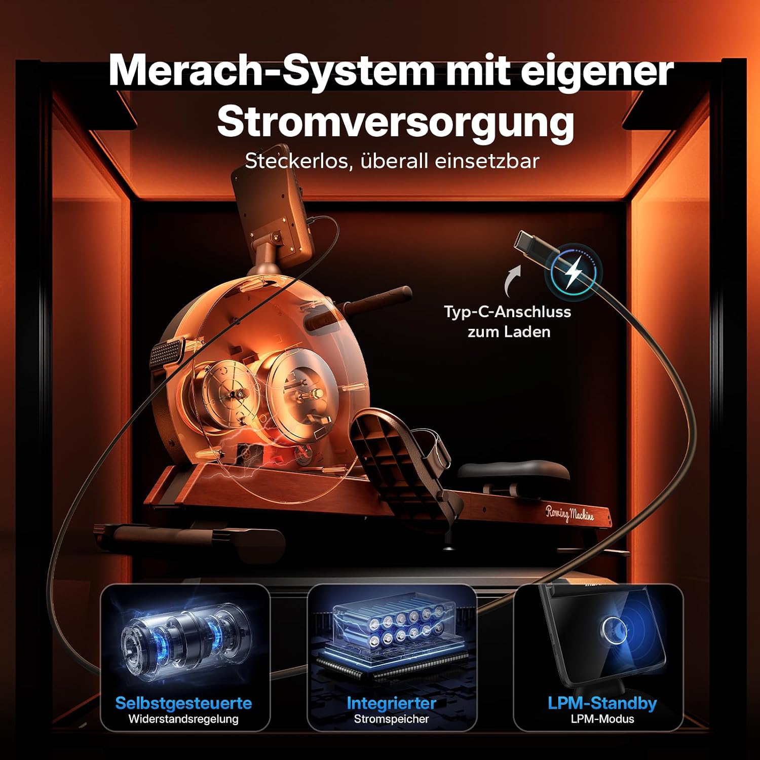 MERACH Magnetisches Rudergerät, 60 kg Widerstand, 16 Stufen, App-Steuerung – Bild 3