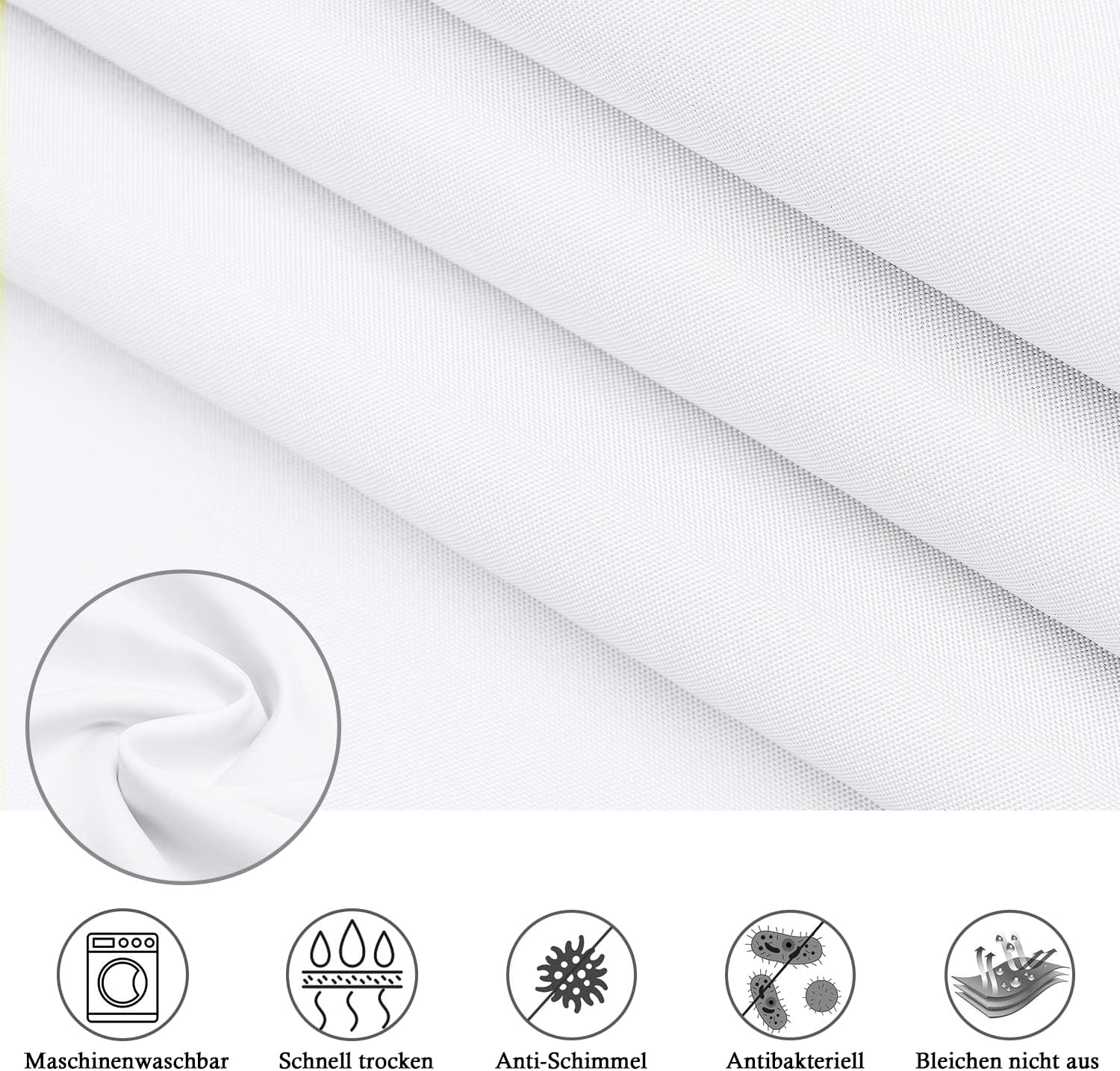 EurCross Duschvorhang 180x200 cm Weiß Textil, Anti-schimmel und Wasserdicht – Bild 5