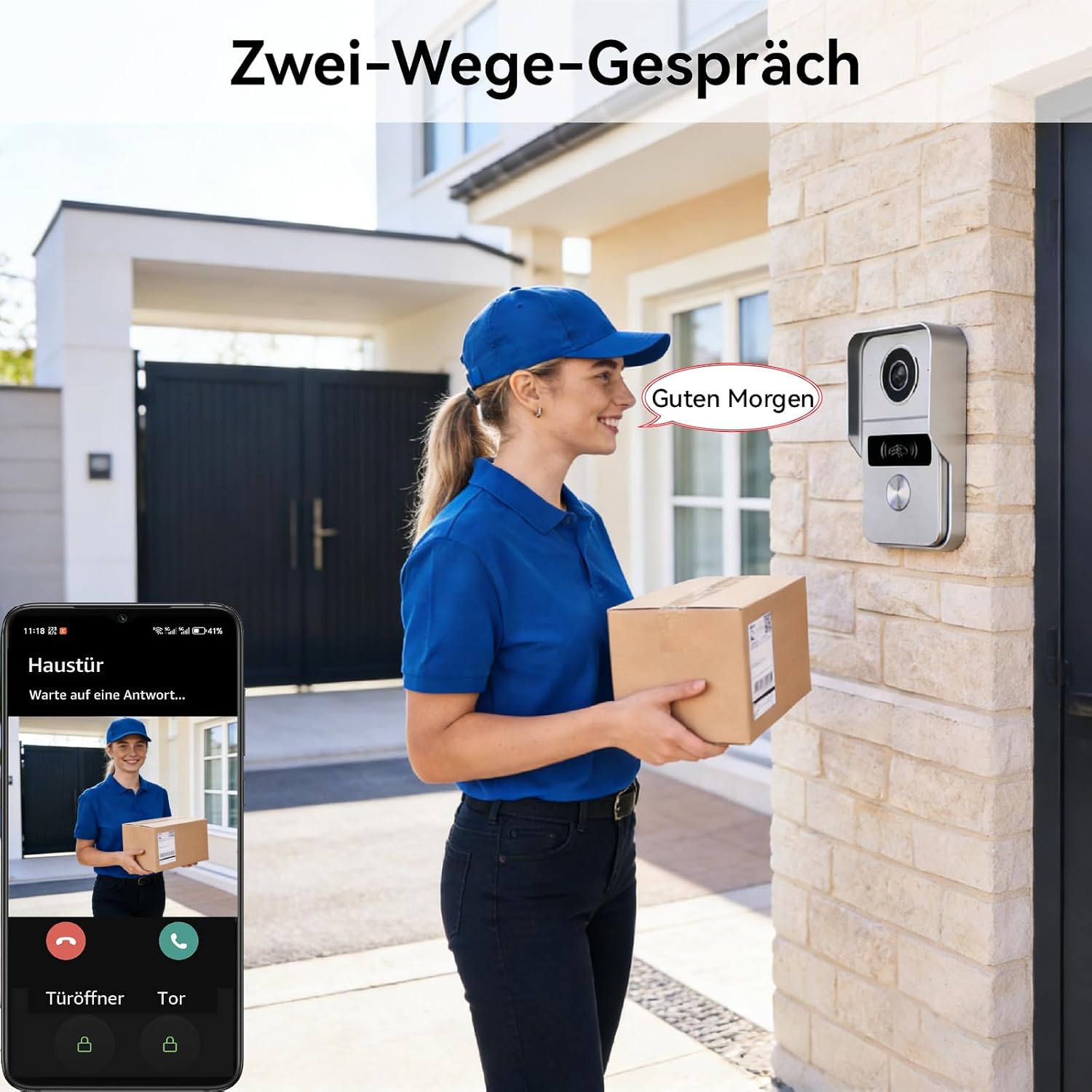 Video Türklingel mit Kamera, 2-Draht, Türsprechanlage mit 7" Farb-Touchscreen, Entsperren und Zwei-Wege-Audio, Gegensprechanlage mit Türöffner, Personenerkennung – Bild 5