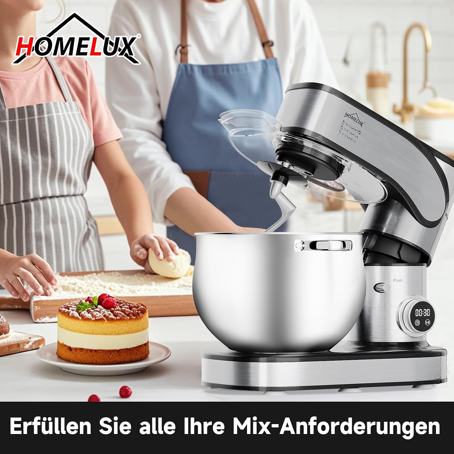 HOMELUX Küchenmaschine 2500W, 12 Liter Edelstahl Schüssel – Bild 7
