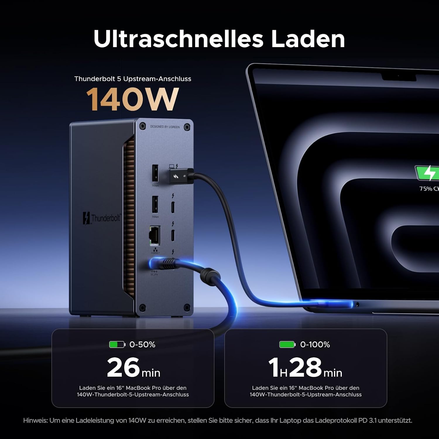 UGREEN Thunderbolt 5 Dock 3x TBT5 120Gbps, 140W Aufladen Docking Station – Bild 6