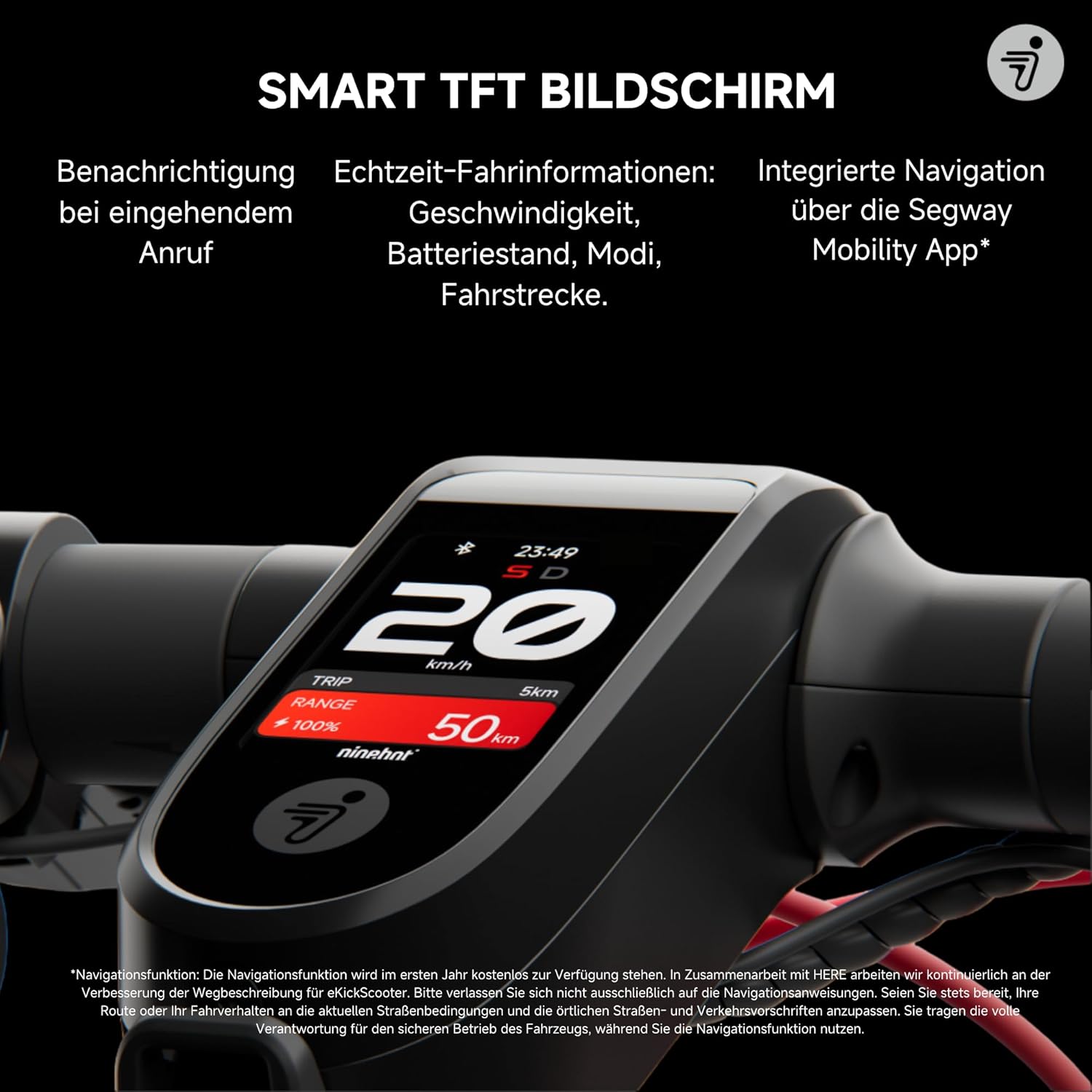 Segway-Ninebot F3 D, E-Scooter mit Straßenzulassung für Erwachsene, 70km Reichweite im Eco-Modus, 120kg Tragfähigkeit, doppelte hydraulische Federung, Smart Display, Schwarz – Bild 6