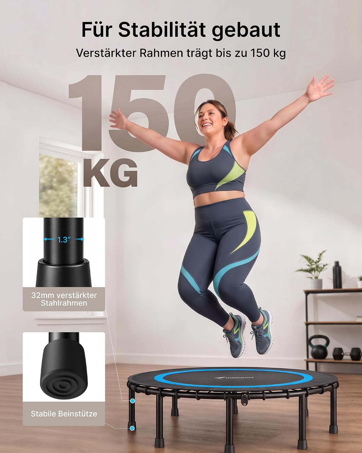 MERACH Trampolin Indoor Ø102/122cm, Klappbar Trampolin für Erwachsene – Bild 3