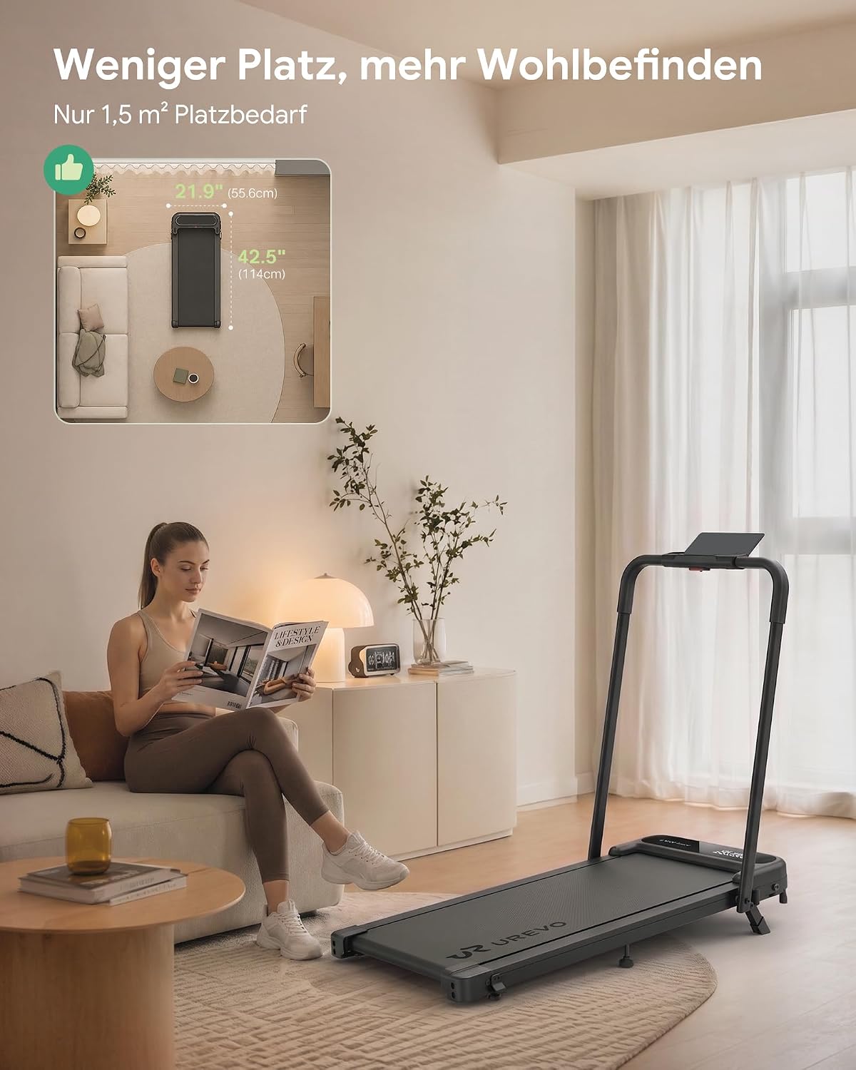 UREVO 2-in-1 Walking Pad, klappbares Laufband mit App für Zuhause – Bild 2