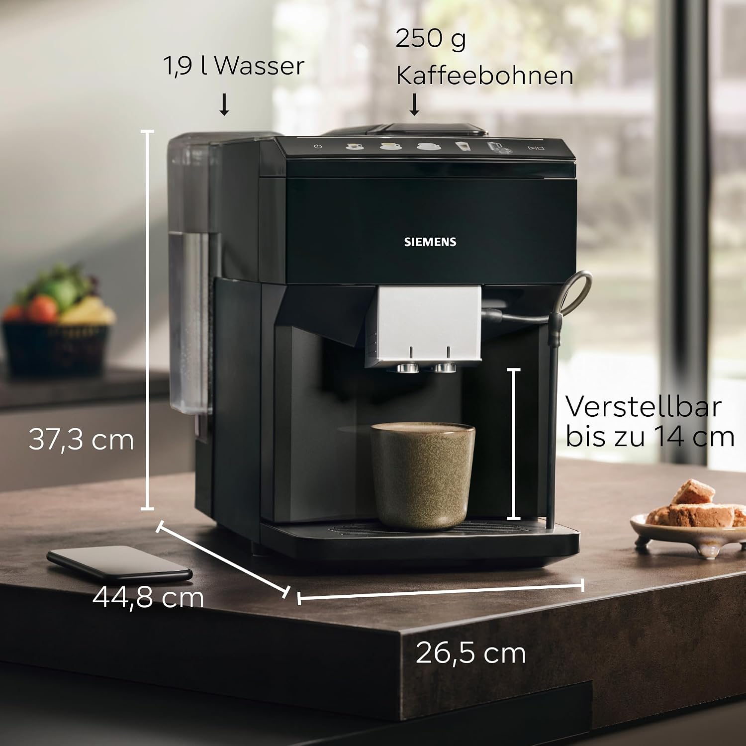 Siemens Kaffeevollautomat EQ500 classic, farbiges TFT-Display, 5 Kaffee- und Milchgetränke, Doppeltassenfunktion, einfache Reinigung, entnehmbare Brüheinheit, mit Milchschlauch, Schwarz, TP511E19 – Bild 2