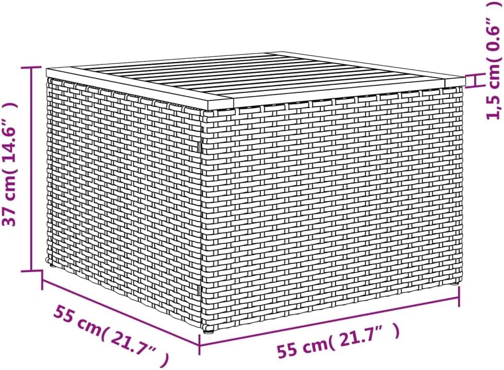 vidaXL Gartentisch Grau 55x55x37 cm Poly Rattan und Akazienholz – Bild 4