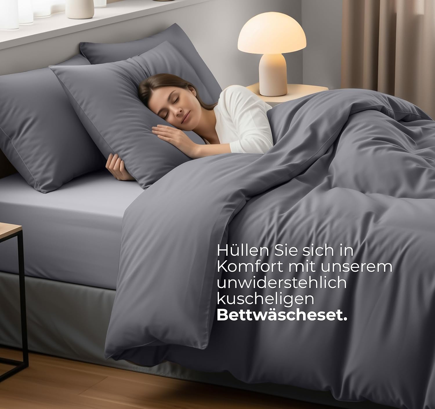 Utopia Bedding Bettwäsche 135x200 cm + 1 Kissenbezug 80x80 cm, Grau – Bild 3
