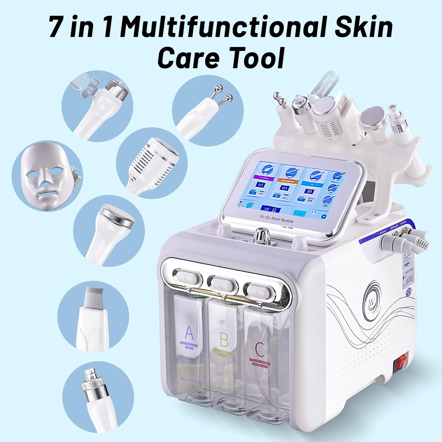 7 in 1 Gesichts-Wasserstoff-Sauerstoff-Schönheitsmaschine mit Maske (Grau) – Bild 7