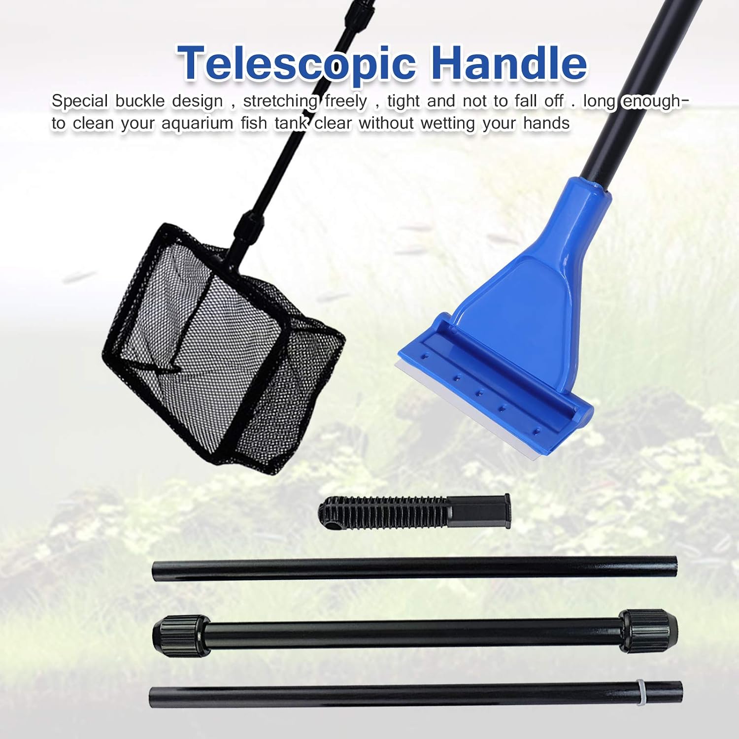 9-in-1 Aquarium-Reinigungswerkzeug-Set, Fischnetz, Kiesrechen, Pflanzengabel, Schaber, Schwamm und Edelstahl-Aquarium-Werkzeug-Set, Aquarium-Reiniger, Aquascape Wasserpinzette, Schaber-Set – Bild 4