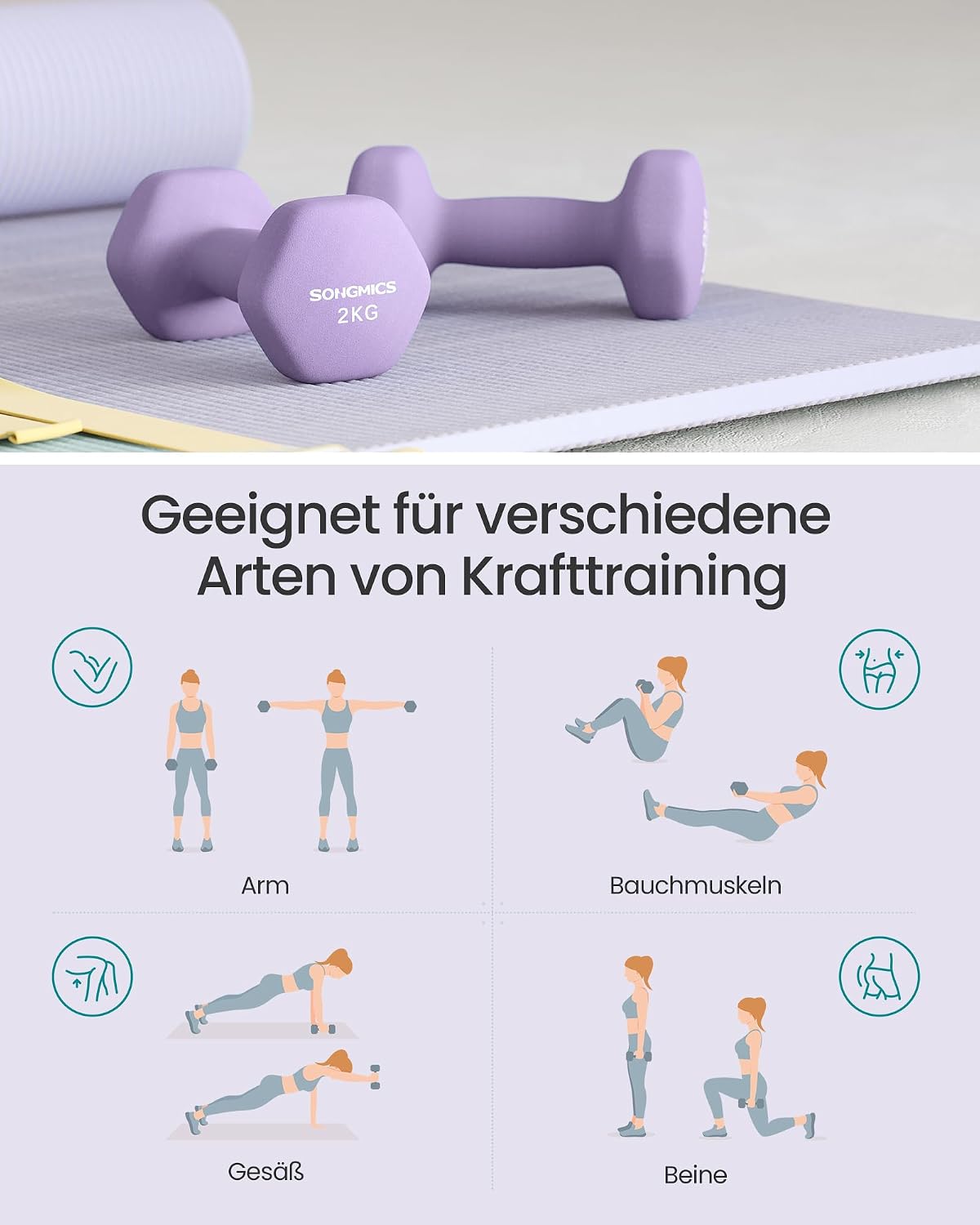SONGMICS 2 Stück Hexagon Hanteln mit Neoprenbeschichtung für Krafttraining, Fitness, Zuhause – Bild 4