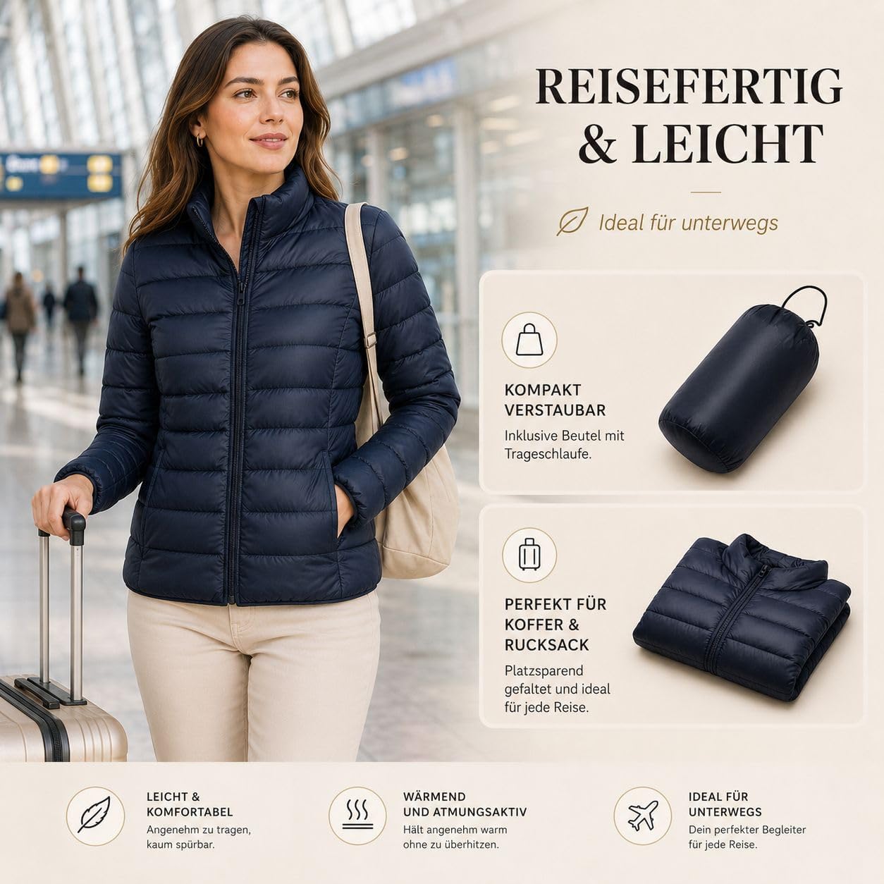 Leichte Daunenjacke Damen-Puffer Jacke Damen Leichter Daunenmantel Lightweight Steppjacke Damen Leicht Packable Down Jacket Women Federleichte Daunenjacke Frauen Dünne Jacke Daunen – Bild 4