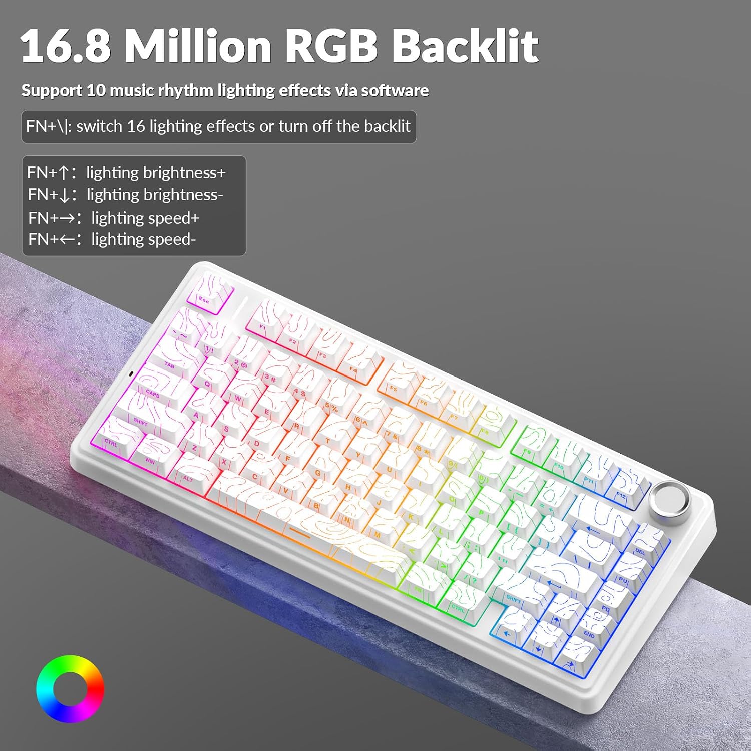 AULA F75 PRO Mechanische Tastatur Gaming,2.4GHz/Type-C/BT5.0 Mechanical Keyboard,Seitlich Graviert,Fünfschichtige Gefüllte Struktur,QWERTY,Hot-Swap Kabellos Gaming Tastatur 75 Prozent (Weiß) – Bild 7
