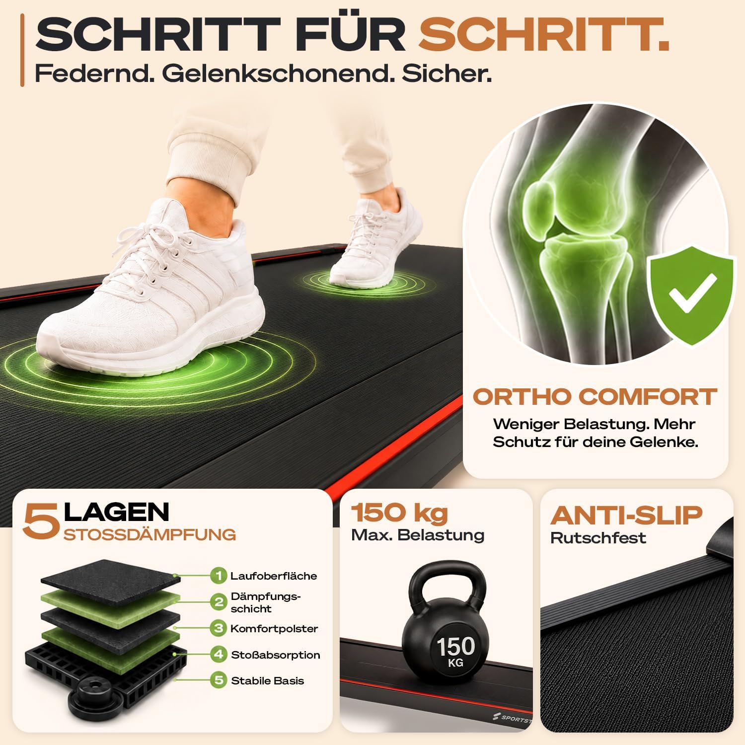 Sportstech Walking Pad klein mit Steigung, Laufband für Zuhause bis 150 kg – Bild 7