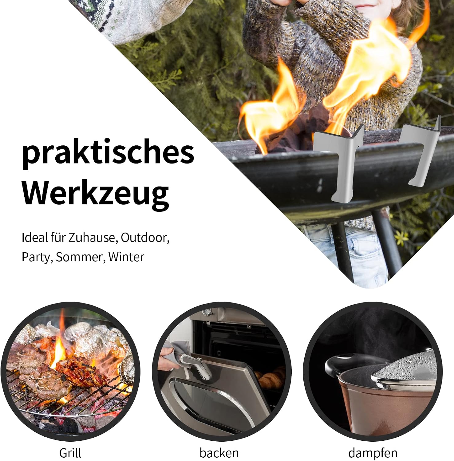 4er Set Universal Feuerplatten Abstandshalter Edelstahl Kugelgrill BBQ Disc – Bild 5