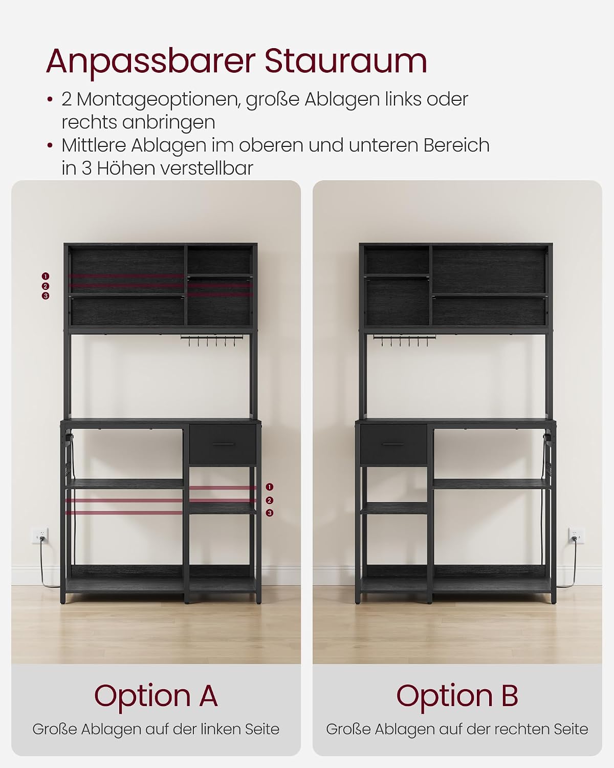 VASAGLE Küchenregal mit Steckdosen, Standregal, 100 x 40 x 180,8 cm – Bild 6