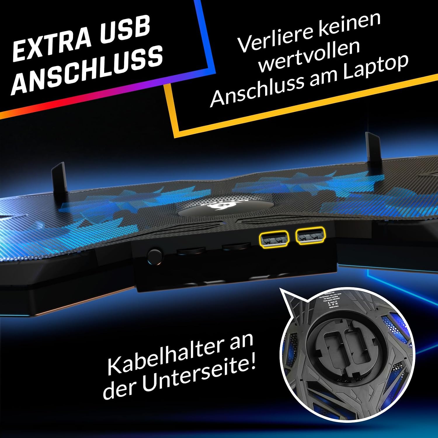 KLIM® Wind Laptop Kühler - Mehr als 500 000 verkaufte Einheiten - NEU - Leistungsstark - Schneller Kühlvorgang - 4 Lüfter PC Notebook PS4 Belüfteter Laptop Ständer - Blau – Bild 7