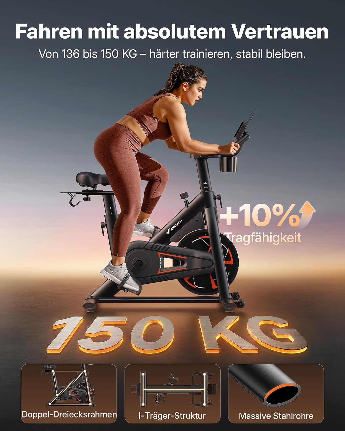 MERACH PRO Heimtrainer Fahrrad mit 8KG High-Inertia Schwungrad für Optimierte Laufruhe, Leises Magnetbremssystem, Verstärkter H-Rahmen, Stoßdämpfender Luftkissensattel, Eigene App, Bis 150KG – Bild 2