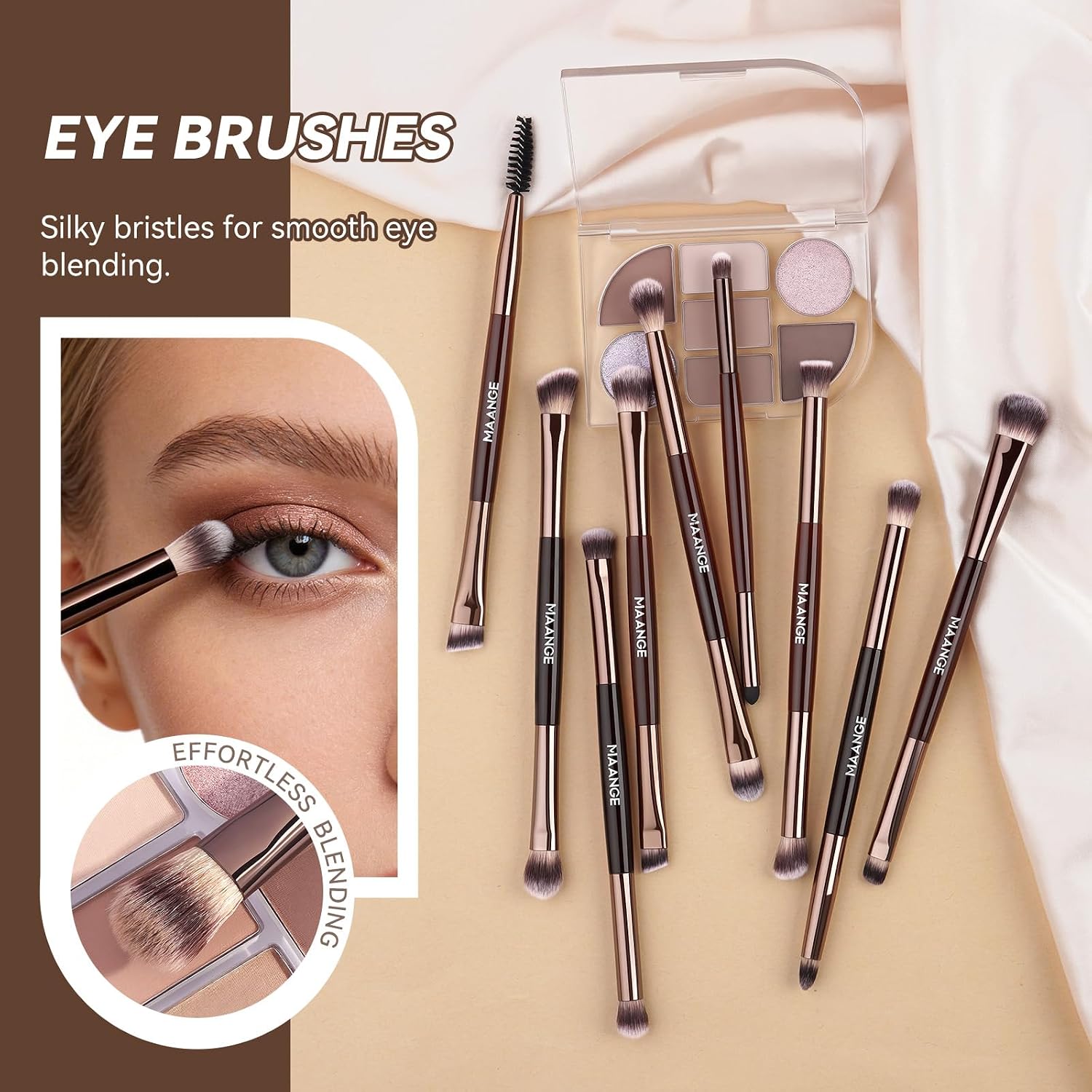 MAANGE 13-teiliges Make up Pinsel Set mit Etui – Professionelle Daily & Travel Schminkpinsel-Set für Foundation,Puder & Lidschatten, Doppelseitiger Makeup Pinsel, Kaffee Gold – Bild 6
