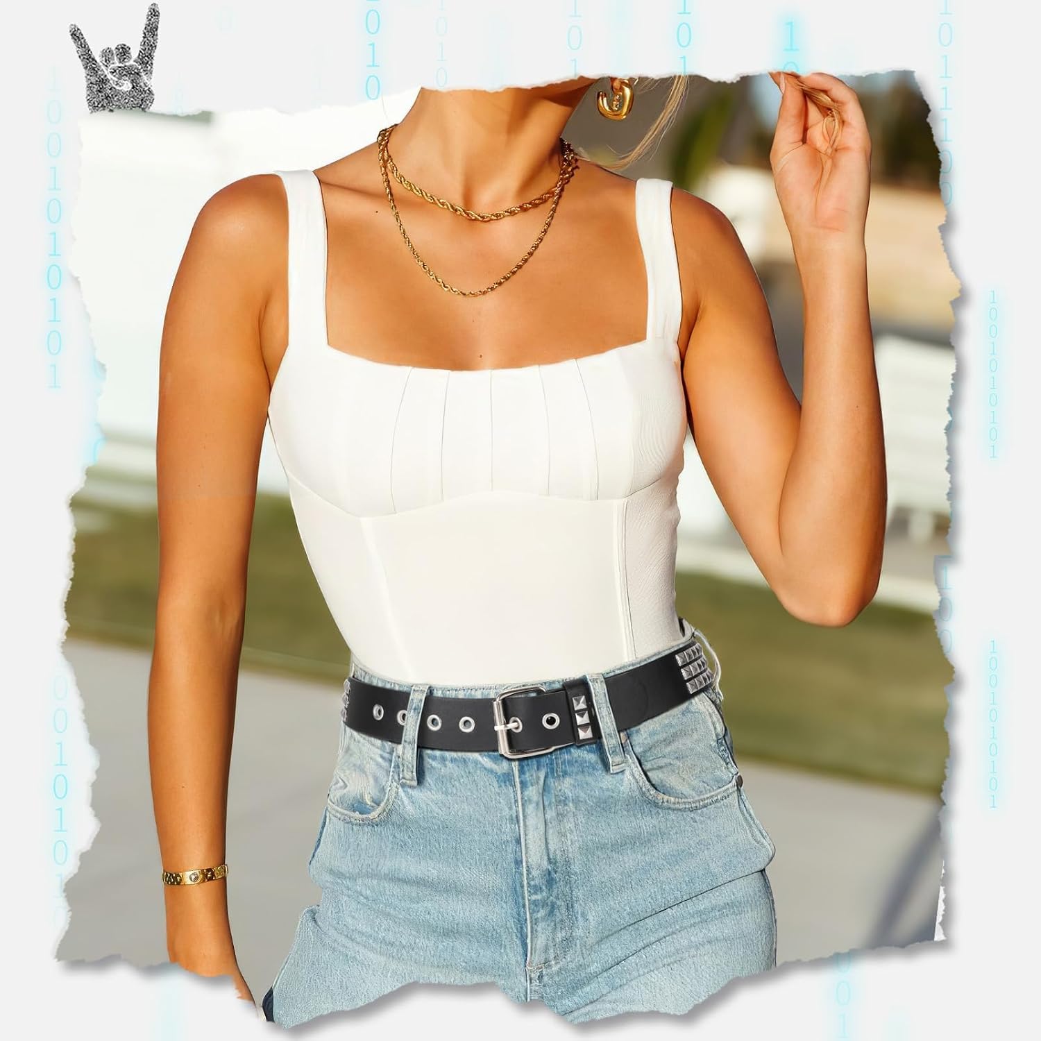 VONMELLI Nietengürtel Y2K Gürtel Goth Ledergürtel für Damen und Herren Metall Punk Taillengürtel Scene Style für Jeans – Bild 6