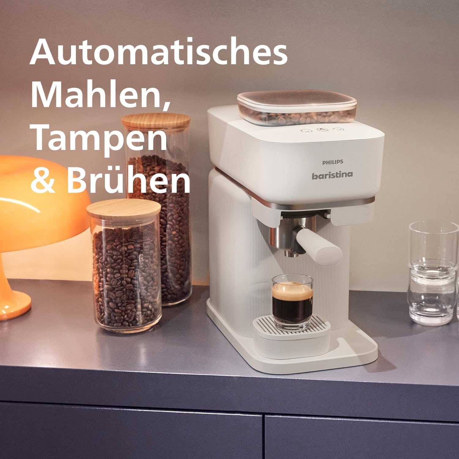 PHILIPS Baristina Espressomaschine mit Milchaufschäumer, Weiß, 16 Bar – Bild 3