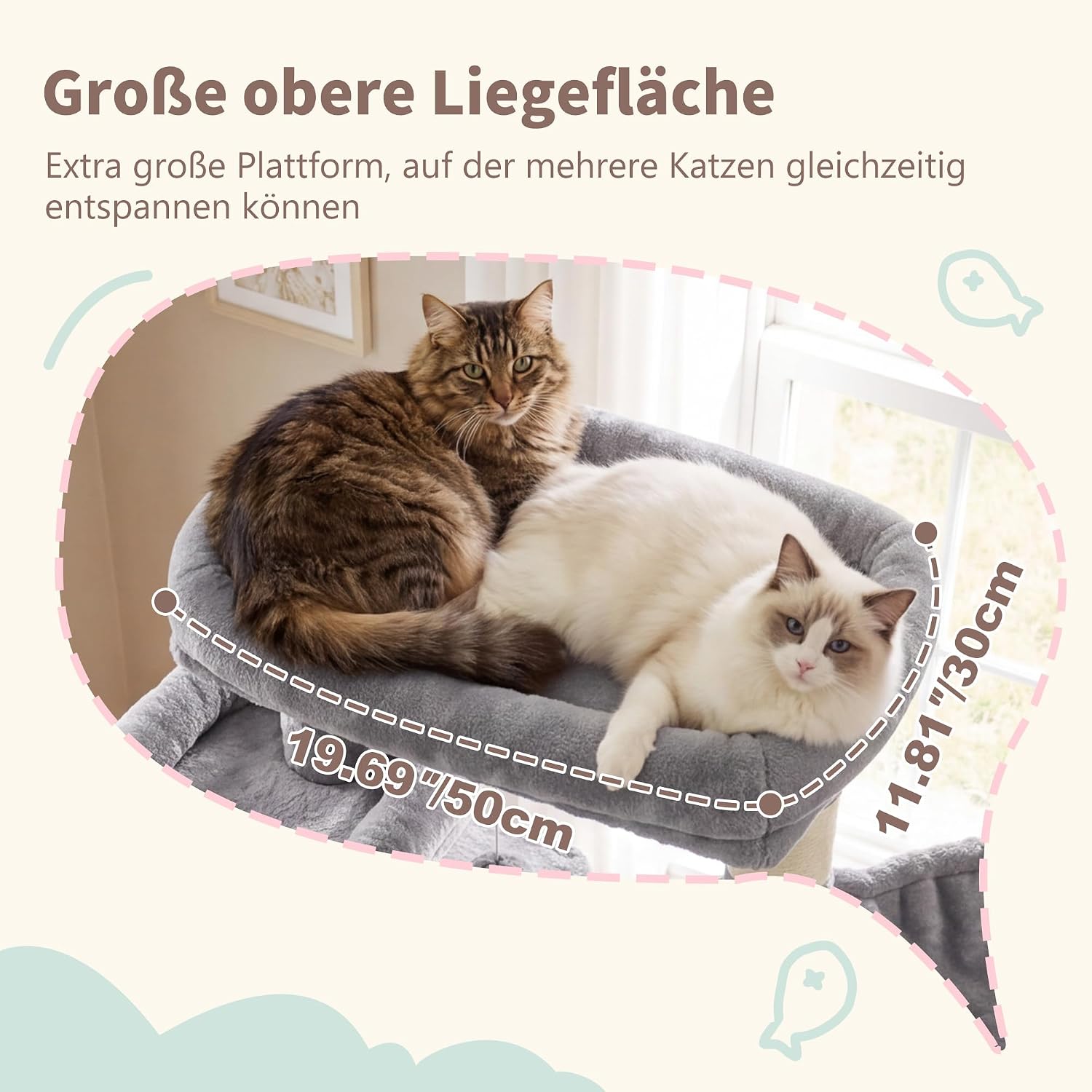 Heybly Kratzbaum, 180cm Katzenbaum für Wohnungskatzen, Hellgrau HCT034W – Bild 3