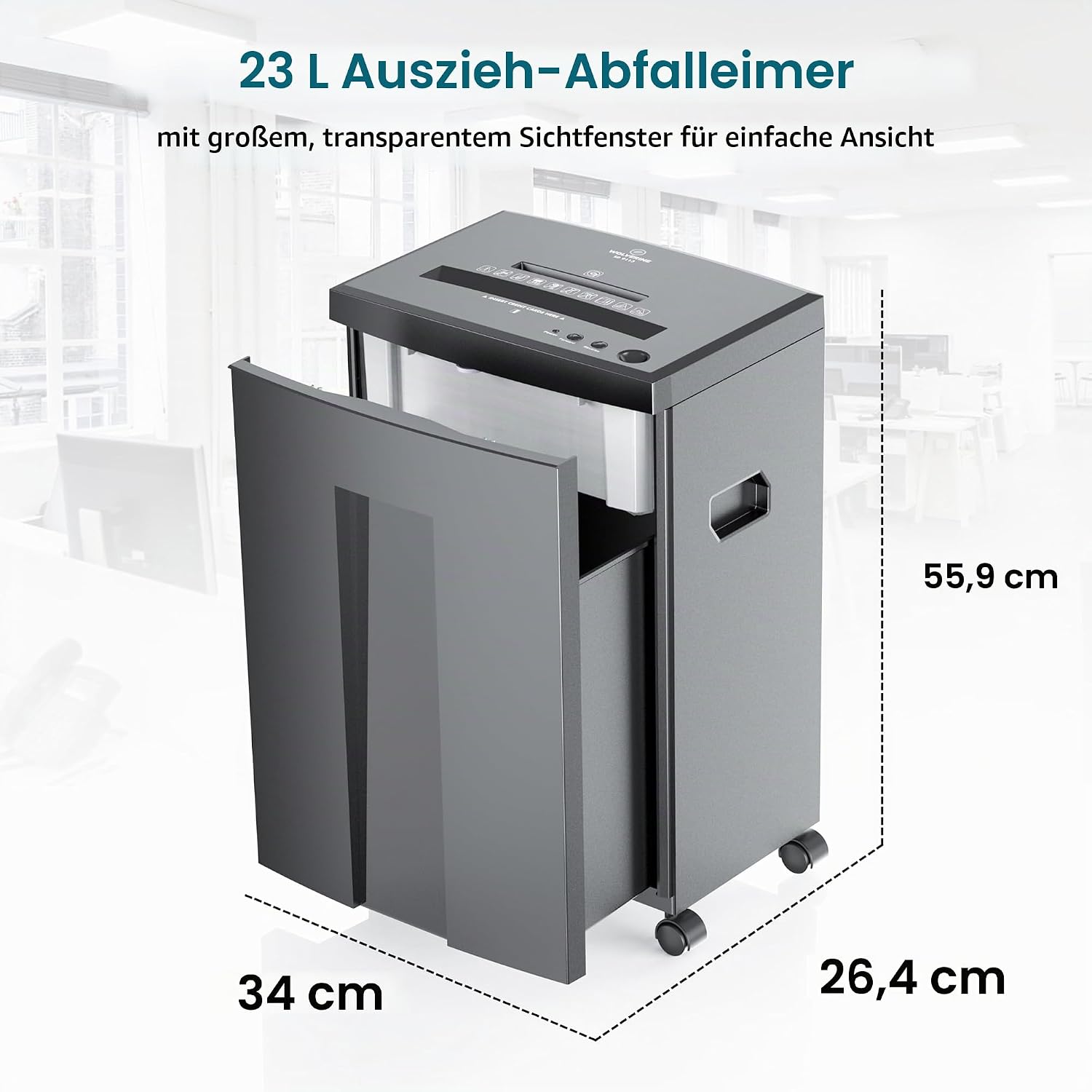 WOLVERINE SD9113 Aktenvernichter P-4, 18 Blatt, Partikelschnitt, Grau – Bild 6