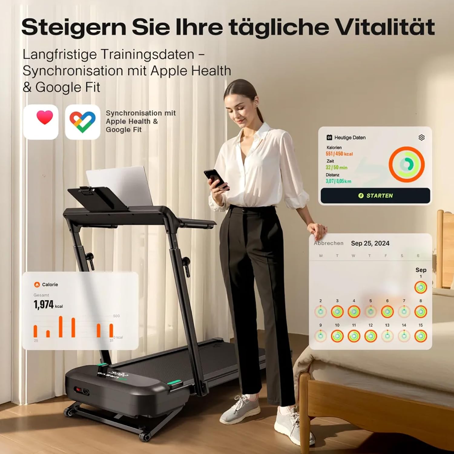 UREVO Laufband mit automatischer Steigung und Dual-Brushless-Antrieb – Bild 7