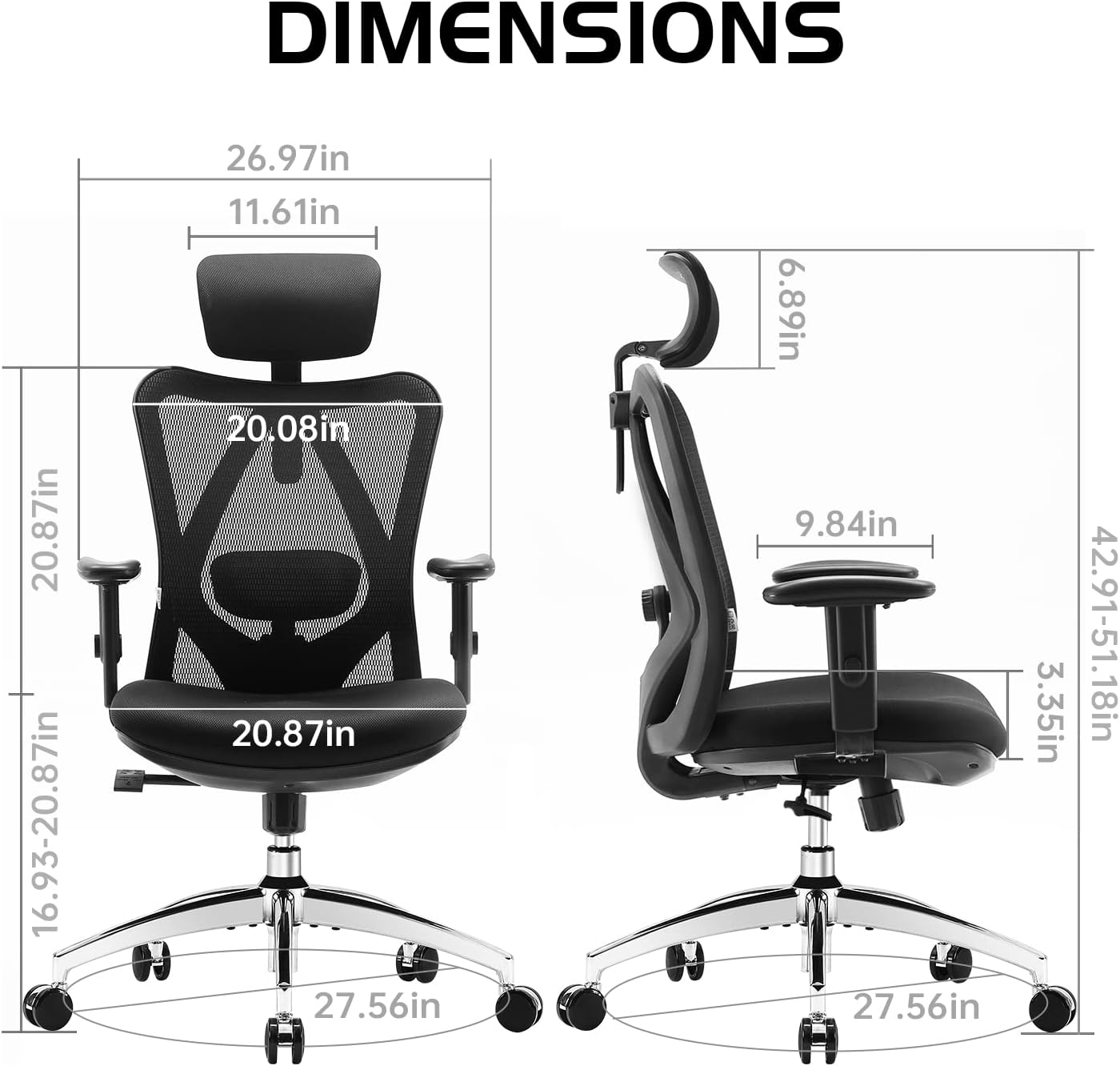 SIHOO Bürostuhl Ergonomisch,Verstellbarer Lordosenstütze Schreibtischstuhl – Bild 3