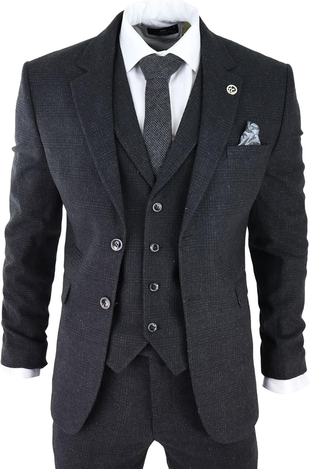 TruClothing.com Herrenanzug 3 Teilig Schwarz Kariert Vintage Retro Design 1920er Stil – Bild 5