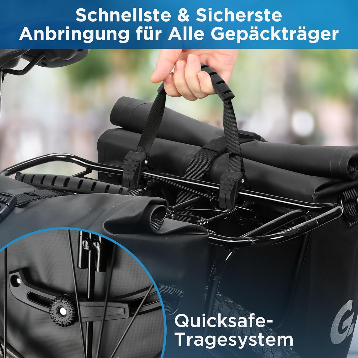 GUOOTU 2 Er Set Fahrradtasche Gepäckträger 48L,aus Tarpaulin Hinten Gepäckträgertasche mit Reflektoren, mit Tragegriff und Schultergurt (Schwarz 24L, 2er Set) – Bild 4