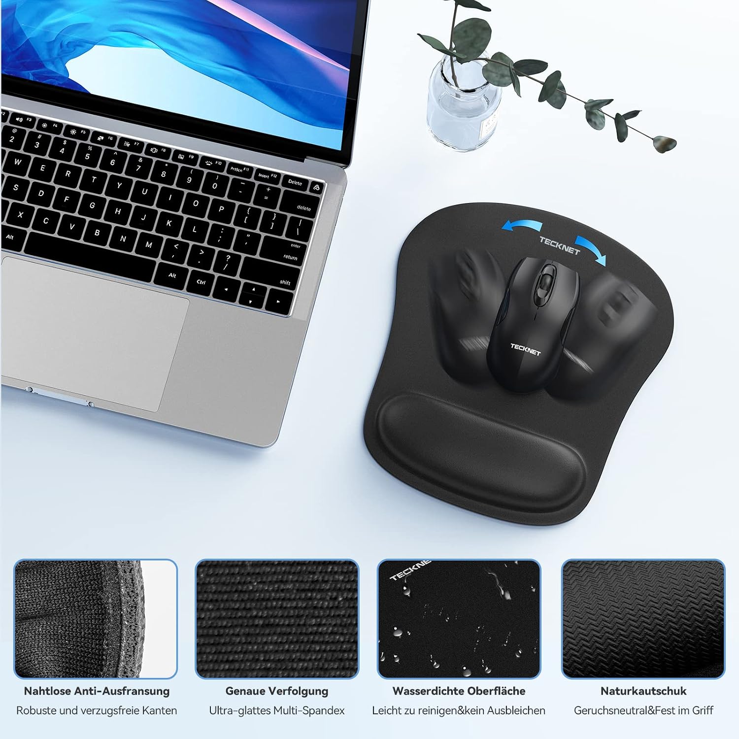 TECKNET Mauspad mit Handauflage, Ergonomische Memory Foam Tastatur Handgelenkauflage mit Mauspad 2-in-1, Löst Handgelenkschmerzen, Wasserdicht Komfort für Büro/Home, Alle Maus Tastatur, Laptop – Bild 5