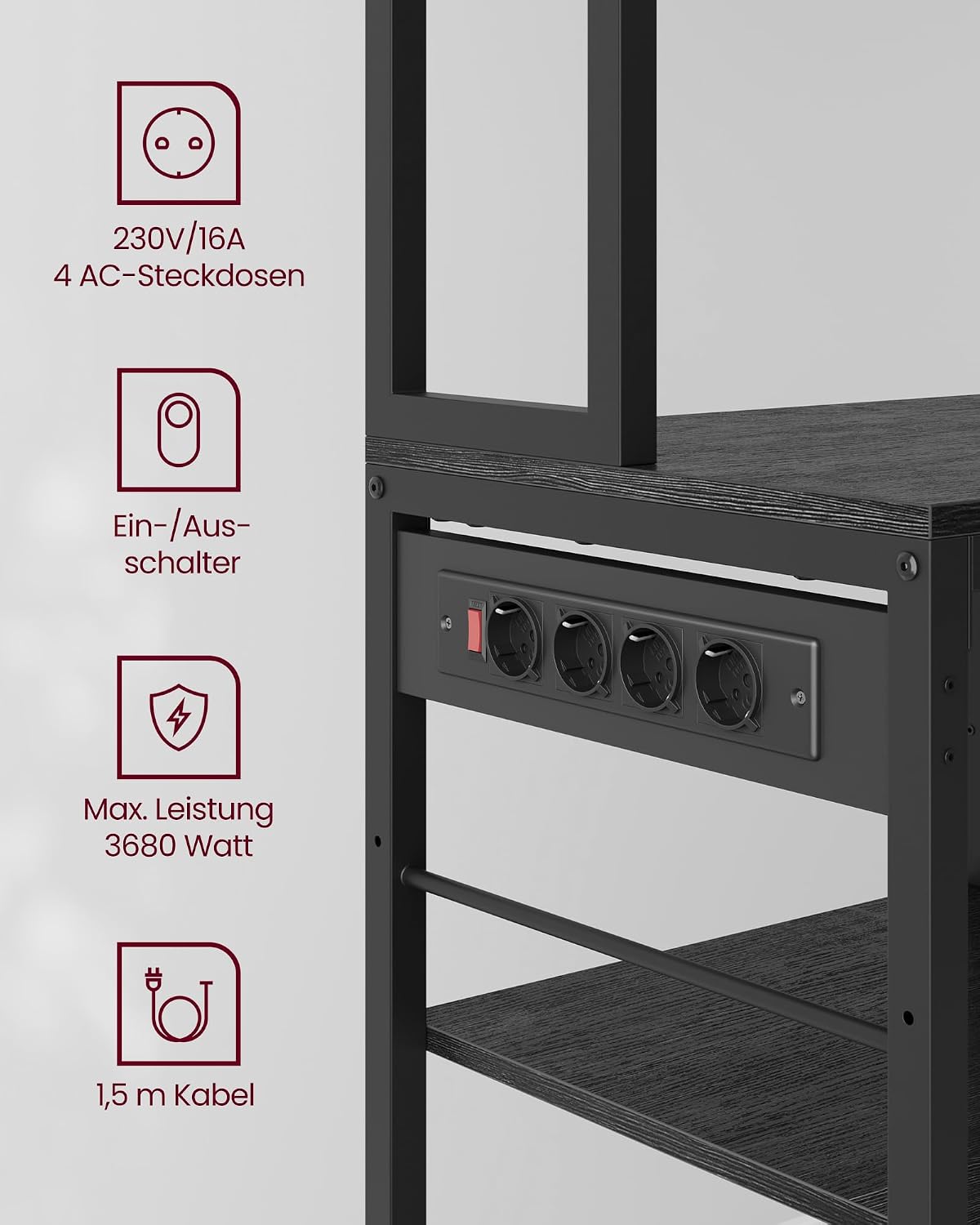 VASAGLE Küchenregal mit Steckdosen, Standregal, 100 x 40 x 180,8 cm – Bild 5