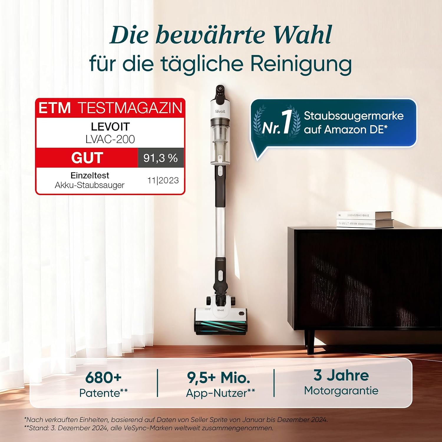 Levoit Akku Staubsauger LVAC 200, bis 75 m², Anti Tangle, Schwarz – Bild 2