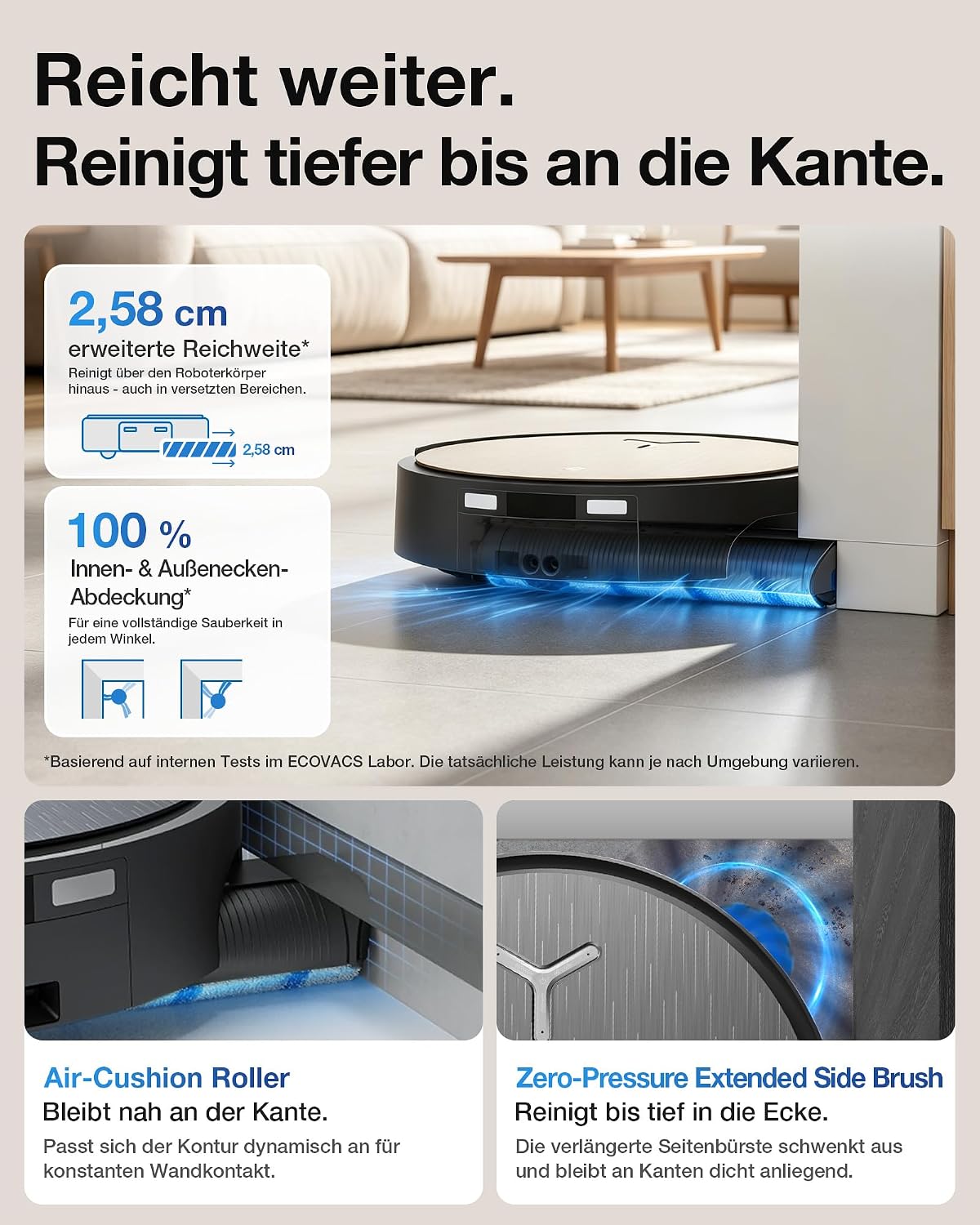 ECOVACS X12S OMNICYCLONE Saugroboter mit Wischfunktion, OZMO ROLLER 3.0 – Bild 8