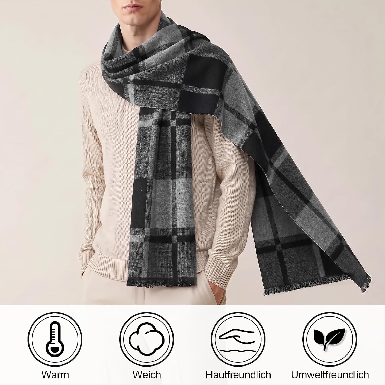 Herren Schal Herbst Winterschal Geschenk für Männer Fransen – Bild 4