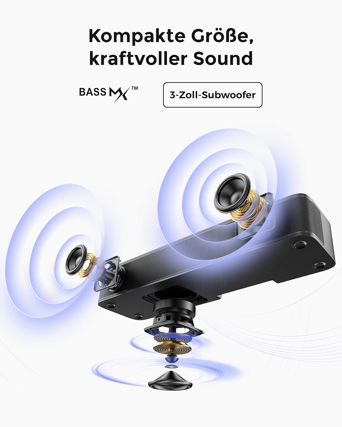 ULTIMEA 2.1 Soundbar für TV Geräte mit integriertem Subwoofer, APP-Steuerung, 132W All-in-One PC Soundbar für Gaming, TV Lautsprecher mit Verstellbarem Bass, Bluetooth® 5.4, Opt/AUX, Poseidon M20 Pro – Bild 3