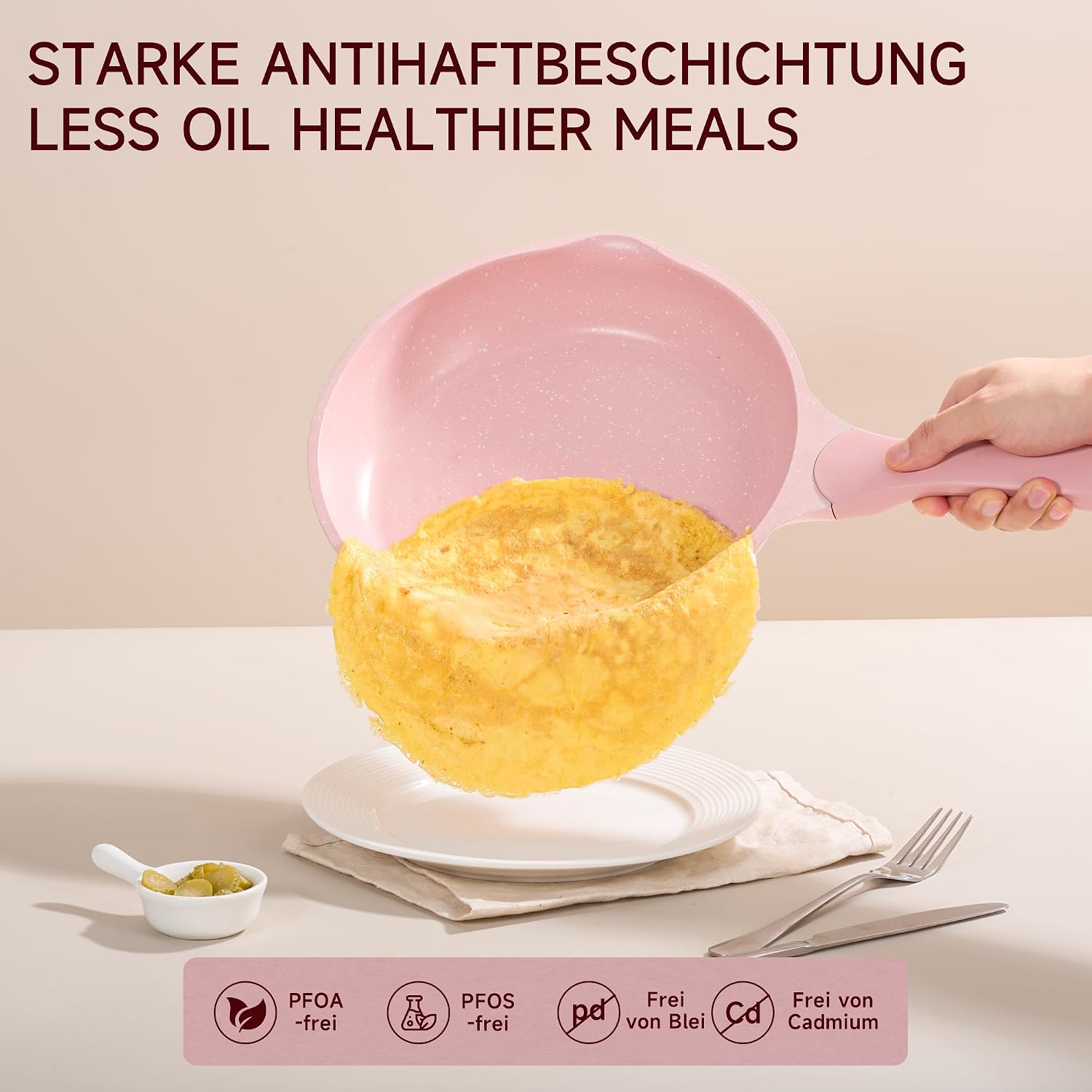 JEETEE Topfset Pfannenset 23-teilig für Induktion, Rosa/Pink – Bild 3
