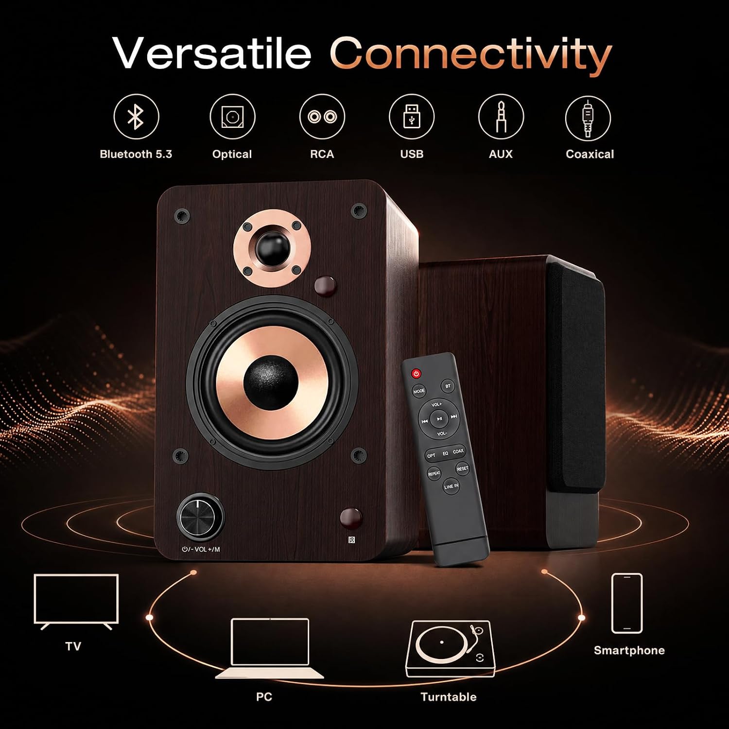 LONPOO Bluetooth Regal-Lautsprecher mit 4'' Woofer 100W Aktiv Lautsprecher – Bild 4
