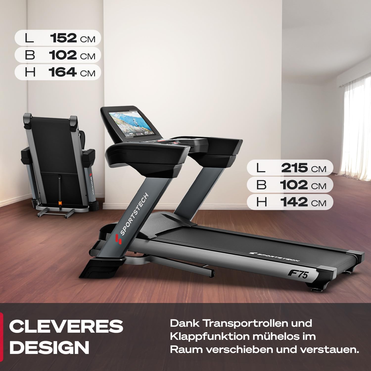 Sportstech, Laufband klappbar mit großem 21,5-Zoll-Touchdisplay, F75 – Bild 5