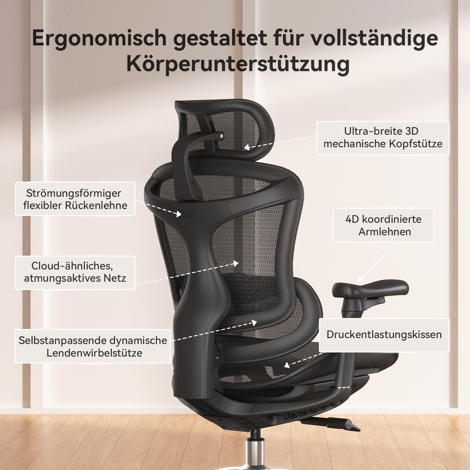 SIHOO Doro C300 Bürostuhl Ergonomisch mit Dynamischer Lendenwirbelstütze – Bild 7