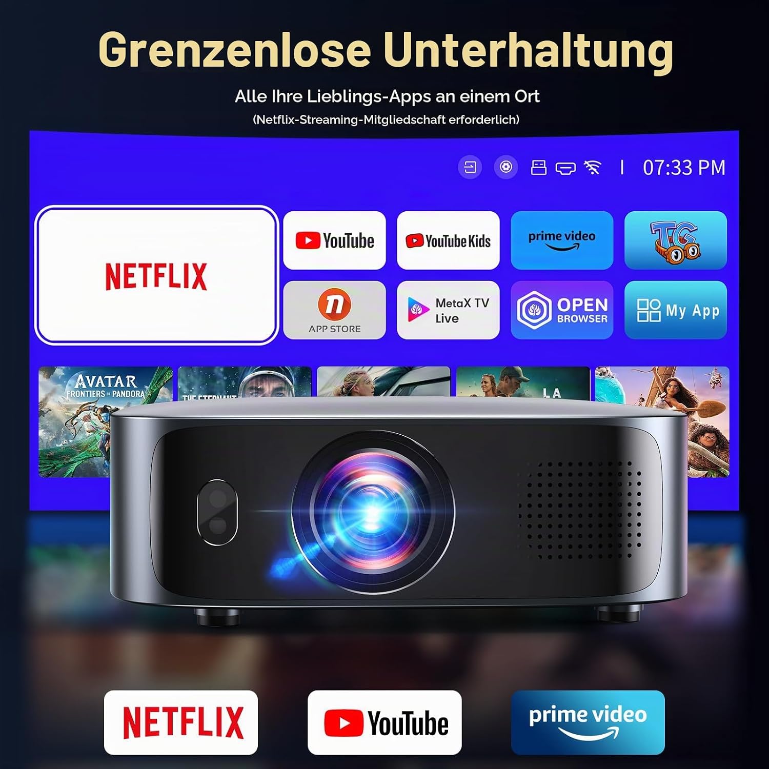 Smart Beamer 4K kompatibel mit Netflix & Dolby Audio, KOGATA Kurzdistanz Projektor mit Autofokus & 6D Trapezkorrektur, WiFi/Bluetooth, Native 1080P Heimkino Beamer für Outdoor & Schlafzimmer – Bild 2