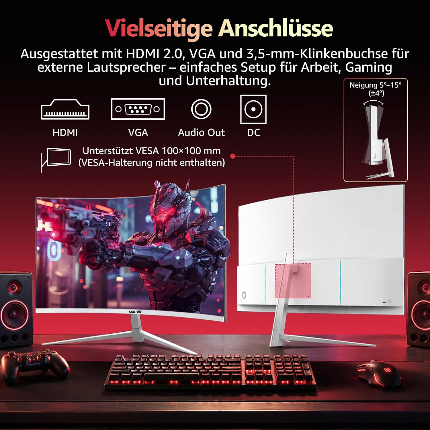 Gawfolk 27 Zoll Curved Gaming Monitor 200Hz, PC Bildschirm mit Lautsprecher – Bild 7