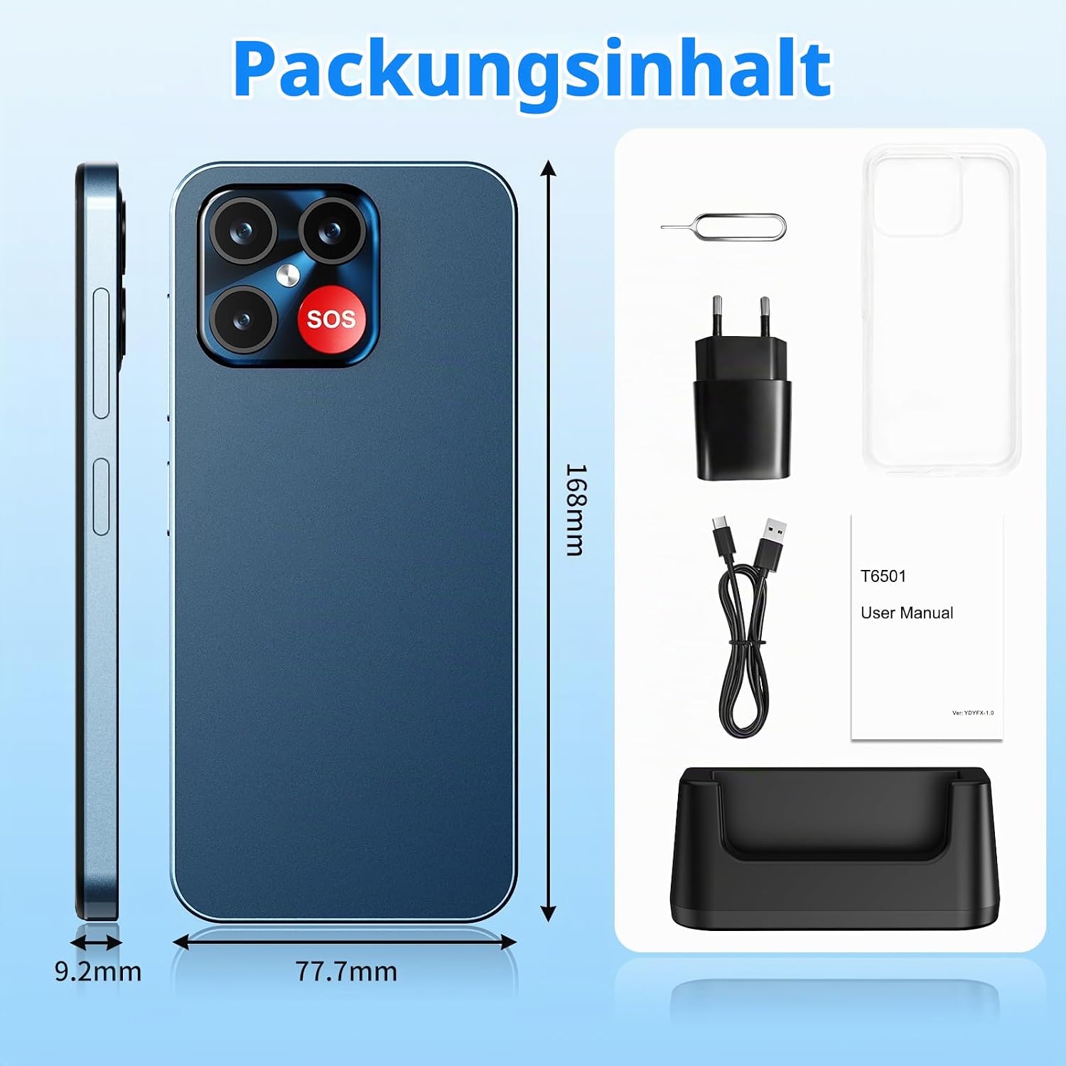 4G Seniorenhandy Smartphone ohne Vertrag, 4+64GBDual-SIM, 6,6 Zoll,Blau – Bild 7