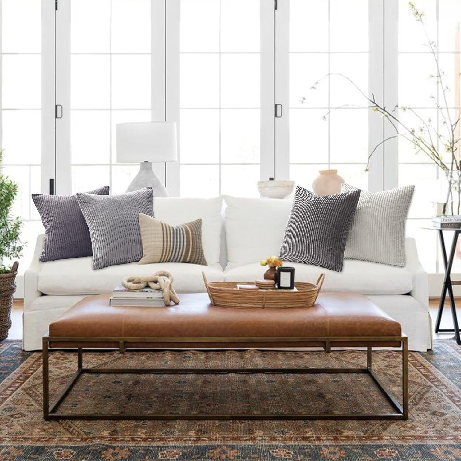Topfinel Kissenbezug grau 40x40 4er Set Kordsamt Kissenbezüge Kissenhülle Dekokissenbezug sofakissen dekokissen deko für Sofa Schlafzimmer Wohnzimmer Balkon Kinder flauschig Farbverlauf, Gestreift – Bild 4