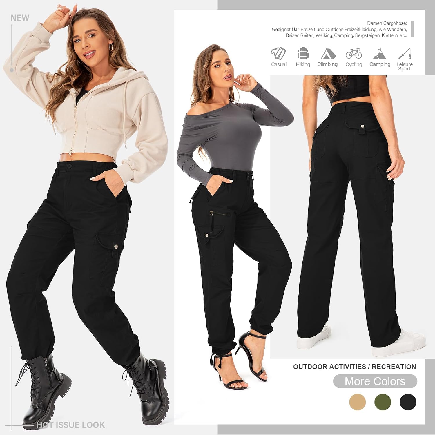 yeyity Cargohose Damen Hosen Multi Taschen Baumwolle Arbeitshose – Bild 5