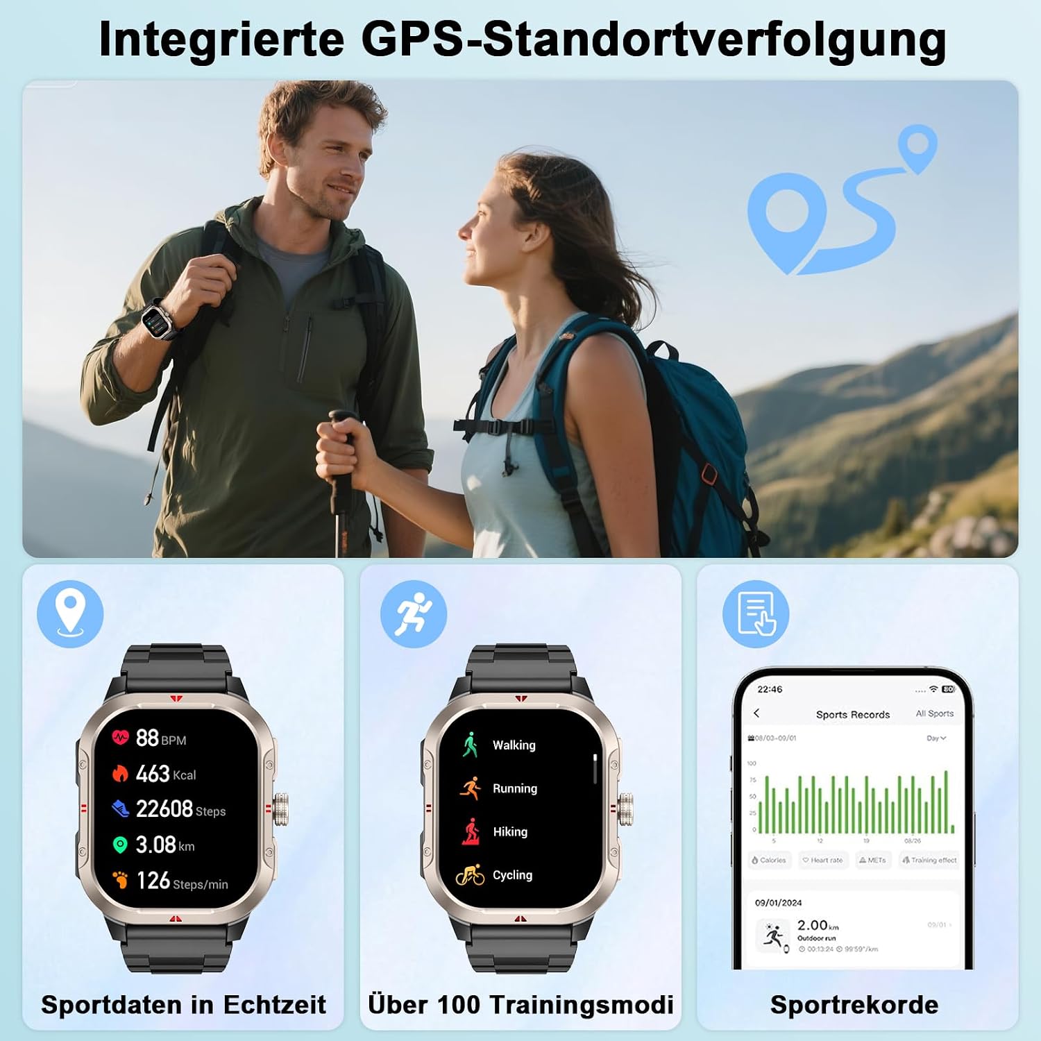 Smartwatch Herren mit GPS,2.06"AMOLED Smart Watch mit Bluetooth-5.4-Anrufe – Bild 3