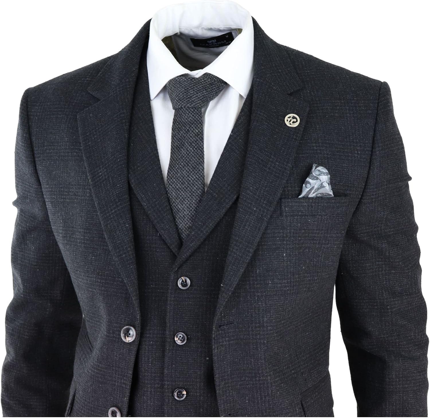TruClothing.com Herrenanzug 3 Teilig Schwarz Kariert Vintage Retro Design 1920er Stil – Bild 3