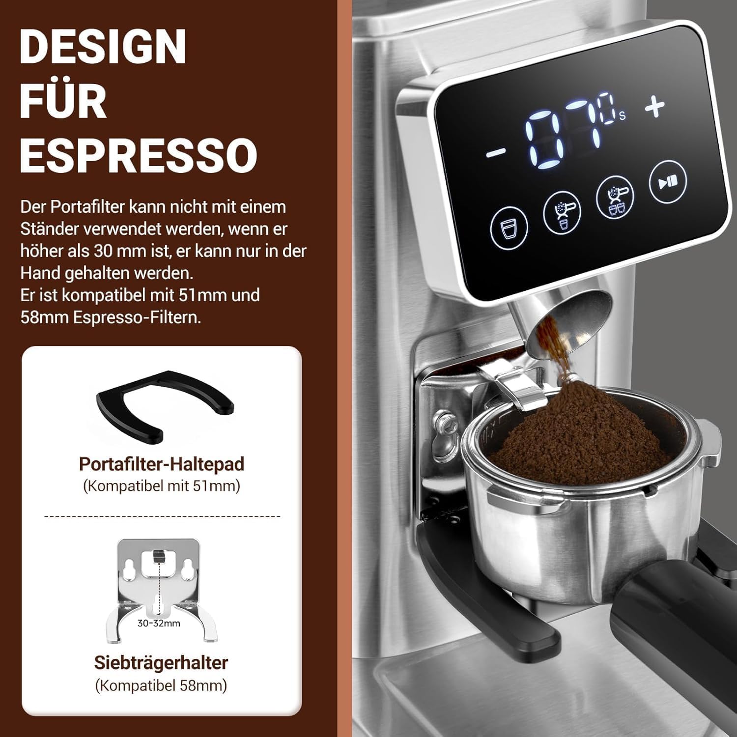 AMZCHEF Kaffeemühle Elektrisch mit 48 Mahlgraden, Edelstahl-Kegelmahlwerk – Bild 4
